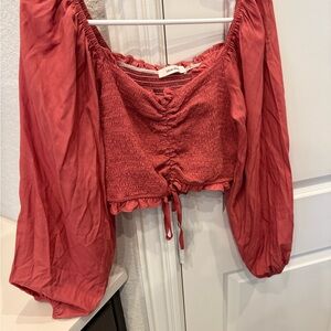 Elegant Coral Smocked Blouse